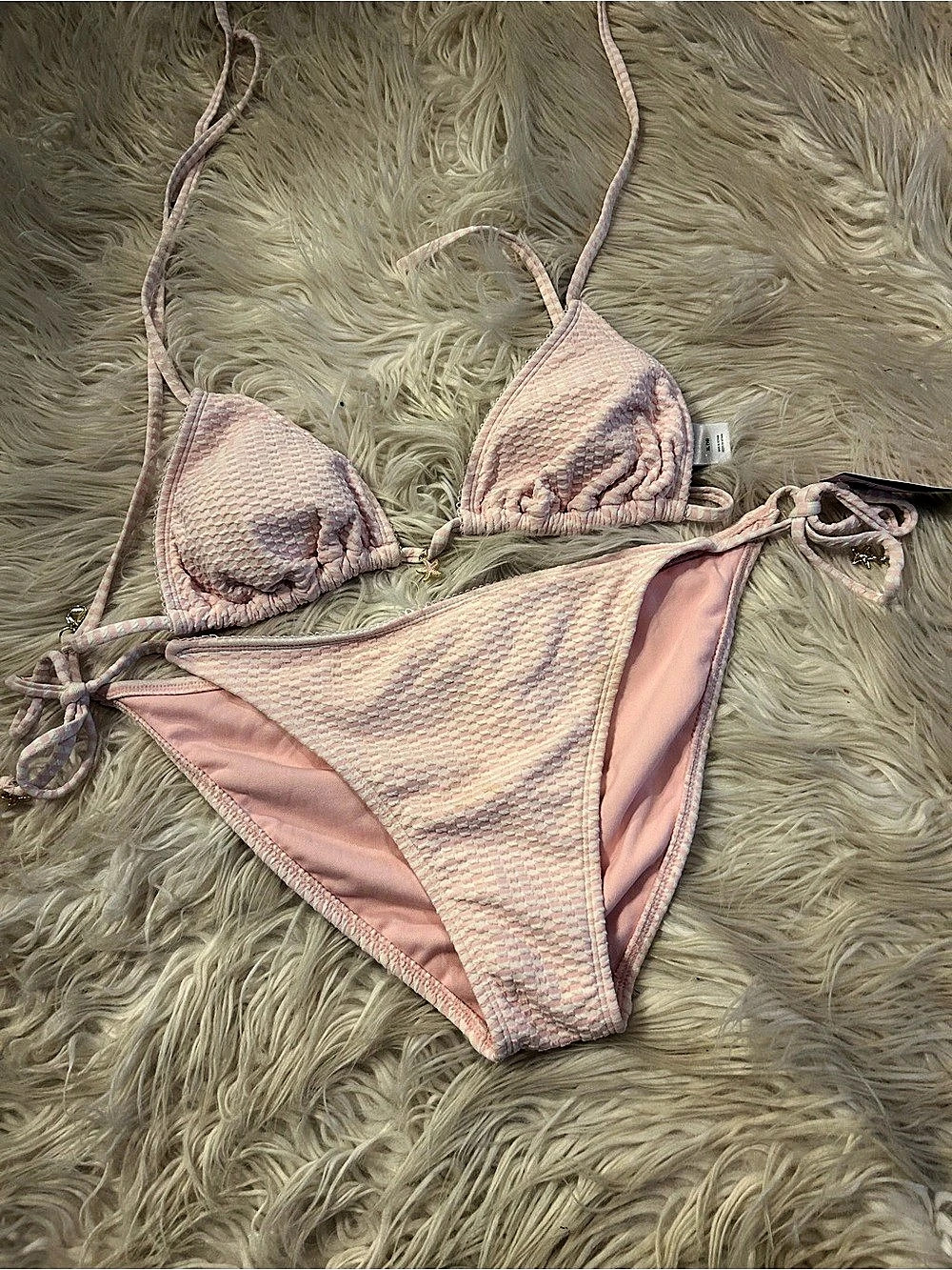 Wild Fable Textured Striped pink and white bikini